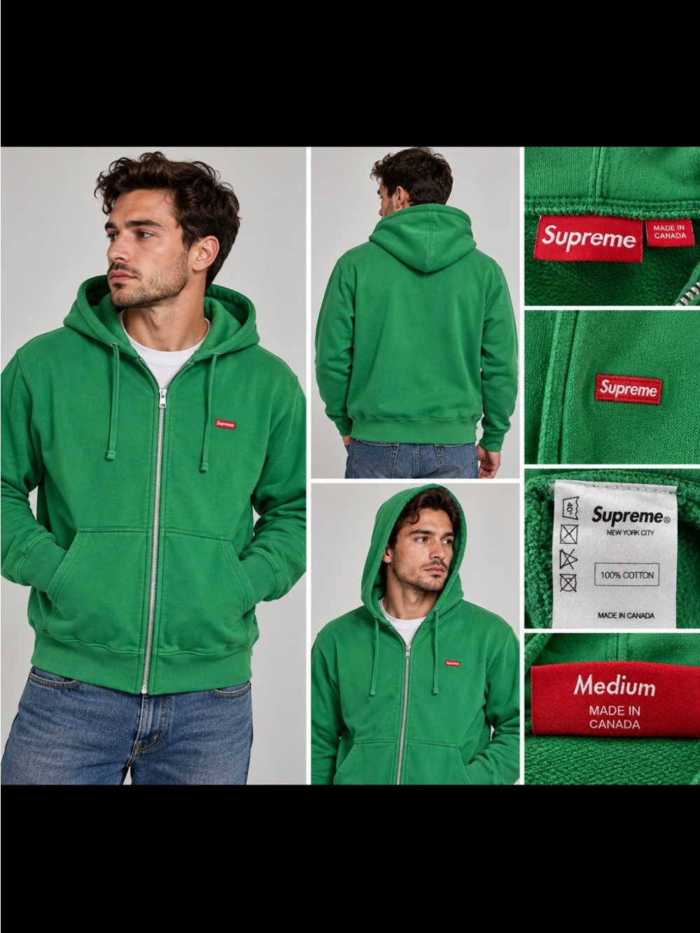 Supreme Green Full-Zip Hoodie - Men's Sweater